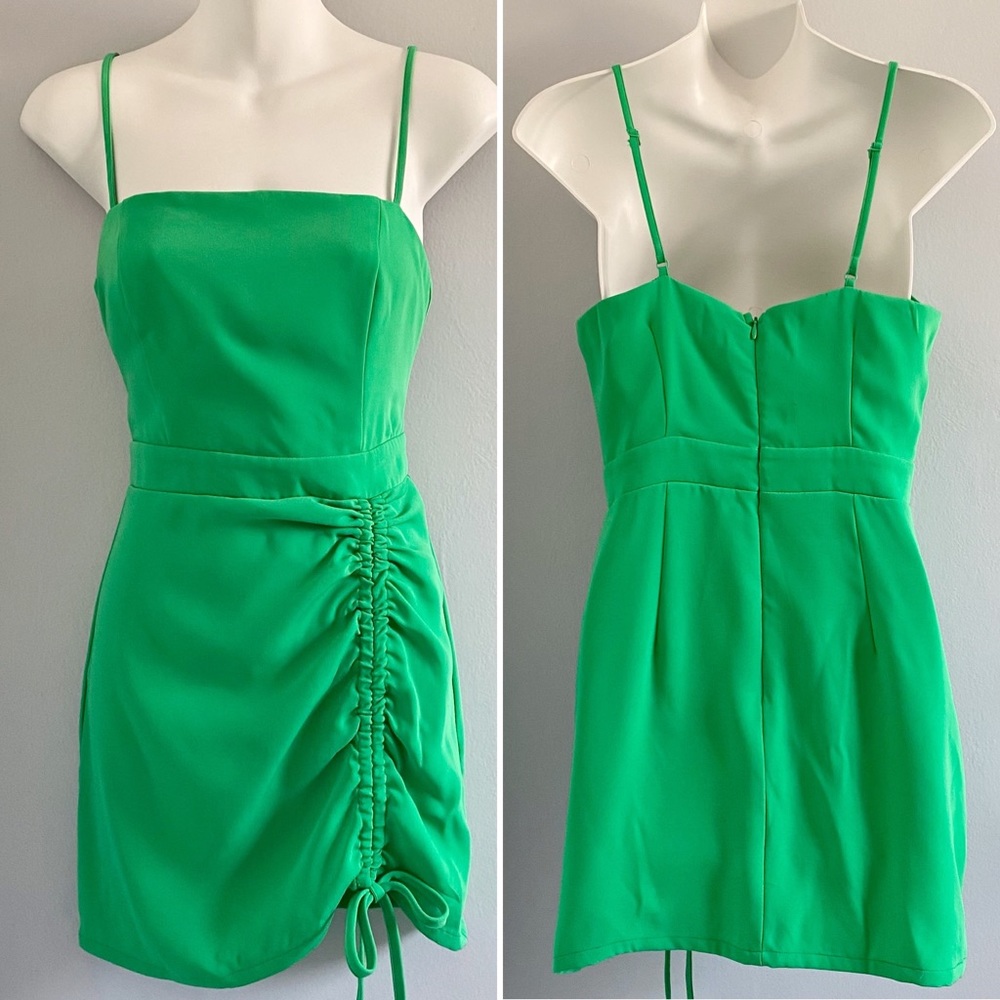 Superdown • Revolve Ruched Cami Mini Dress Green • Small - Picture 3 of 10